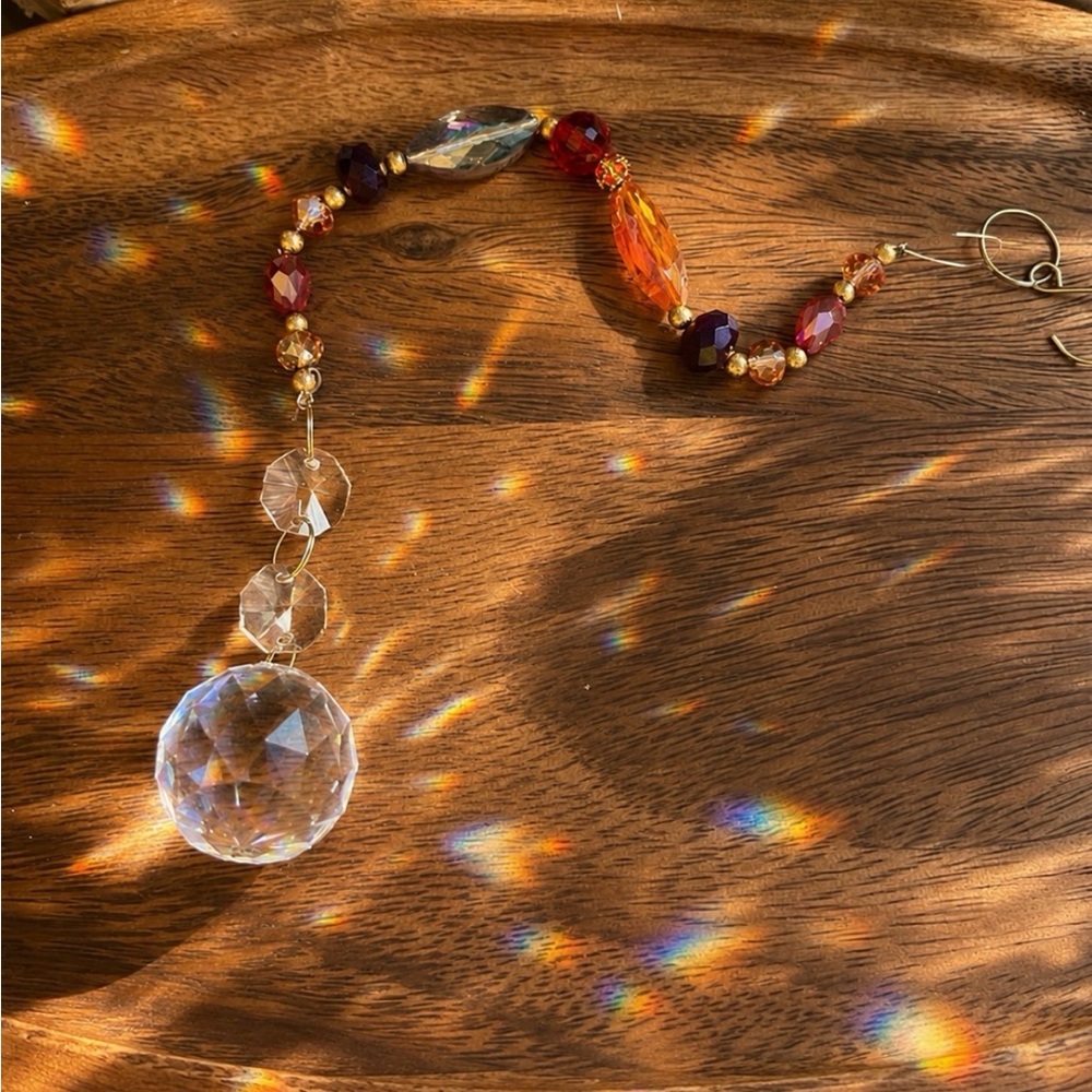 Vintage Artisan Sun Catcher Reclaimed Glass Beads Chandelier Prism Crystal